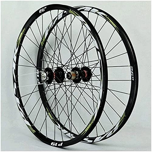 Mountain Bike Wheel : UPPVTE 26 / 27.5 / 29 Inch Double Wall Rims Mountain Bike Wheel, Cassette Flywheel Sealed Bearing Disc Brake QR 7-11 Speed Wheel Set Wheel (Color : Green, Size : 27.5inch)
