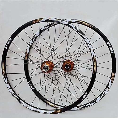 Mountain Bike Wheel : UPVPTK 26 / 27.5 / 29inch Front Rear Wheel Set, Double Wall Disc Brake 7 / 8 / 9 / 10 / 11 Speed Quick Release Hollow Hub 32H Mtb Wheel Wheel (Color : Gold, Size : 29inch)