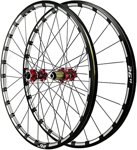 Mountain Bike Wheel : UPVPTK 26 / 27.5In Front Rear Wheelset, Double Wall Aluminum Alloy MTB Bike Rim Disc Brake Thru Axle 24 Holes 7 8 9 10 11 12 Speed Cassette Wheel (Color : Red, Size : 27.5INCH)