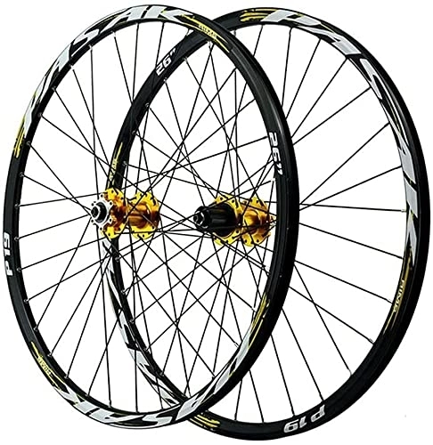 Mountain Bike Wheel : UPVPTK Mountain Bike Wheelset 26 / 27.5 / 29 Inch, Aluminum Alloy Rim 32H Disc Brake MTB Wheelset QR Front Rear Wheels 7-11 Speed Cassette Wheel (Color : Gold, Size : 26 inch)