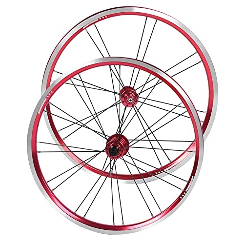 Mountain Bike Wheel : Uxsiya wear-resistant High durability Aluminium Alloy Ultralight Front 2 Rear 4 Bearing V Brake Folding Bicycle Wheelset 20 Inch Mountain Bike Wheel Set for Cycling(Red black)