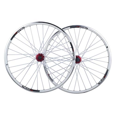 Mountain Bike Wheel : V-Brake MTB Bike Wheelset 26 Inch, Double Wall Aluminum Alloy Bicycle Rim Disc Brake Quick Release 32 Hole 7 8 9 10 Speed Disc (Color : White)