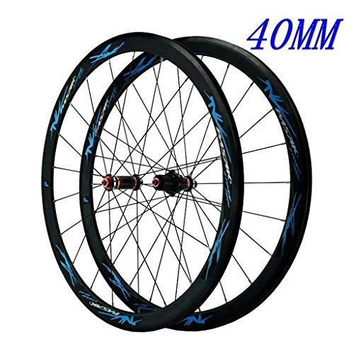 Mountain Bike Wheel : V-Brake Road Bike Wheelset, 700C Carbon Fiber Racing Bicycle 40MM Cycling Wheels Hybrid / Mountain 24 Hole 7 / 8 / 9 / 10 / 11 Speed (Color : Blue, Size : 700C)