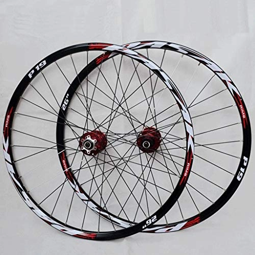 Mountain Bike Wheel : VBCGGGG MTB Bicycle Wheelset 26 / 27.5 / 29 Inch Dõụblë Wall Rims Quick Release Disc Brake Bike Cycling Wheels 32 Spoke 7-11 Speed Cassette 2200g Freewheel (Color : RED, Size : 29INCH)