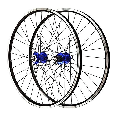 Mountain Bike Wheel : VBCGGGG MTB Bike Wheelset 26 Inch Disc / V- Brake Bicycle Alloy Rim Cycling Wheelset QR Cassette Hub For 7 8 9 10 11 Speed Cassette Flywheel Sealed Bearing 32 Spoke Freewheel (Color : BLUE HUB)