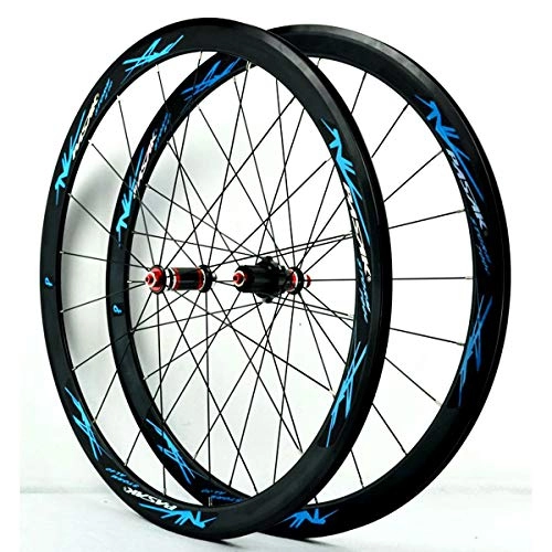 Mountain Bike Wheel : VBCGGGG Road Bike Wheels 700C V Brake Bicycle Wheelset Hybrid / Mountain Carbon Fiber Hub For 7 / 8 / 9 / 10 / 11 Speed Cassette 1830g Tire 20~32C Freewheel (Color : BLUE, Size : 60)