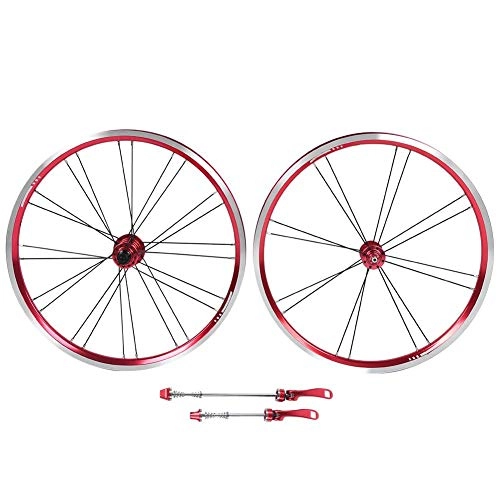 Mountain Bike Wheel : Vbest life Folding Bicycle Wheelset 20 Inch Mountain Bike Wheel Set Front 2 Rear 4 Bearing V Brake Aluminium Alloy Ultralight Silver Red Black (Red Black)