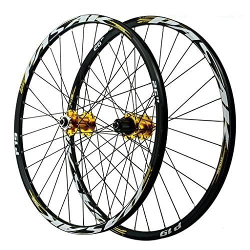 Mountain Bike Wheel : VPPV MTB Wheelset 26 Inch 27.5" 29er Quick Release Disc Brake 24H Double Wall Rim Wheels Suitable 7-11 Speed Cassette Mountain Bike Wheelset (Color : Gold, Size : 27.5 inch)