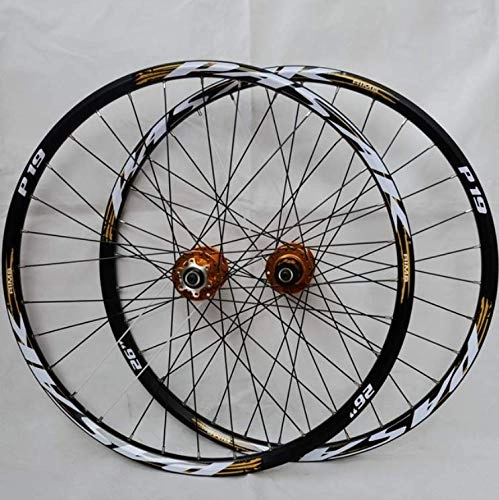 Mountain Bike Wheel : WANGYONGQI 26'' 27.5" 32Holes Disc Brake Mountain Bike Wheels Six Holes Centerlock Bicycle Wheels front 2 rear 4 sealed bearings, 27.5goldwheels