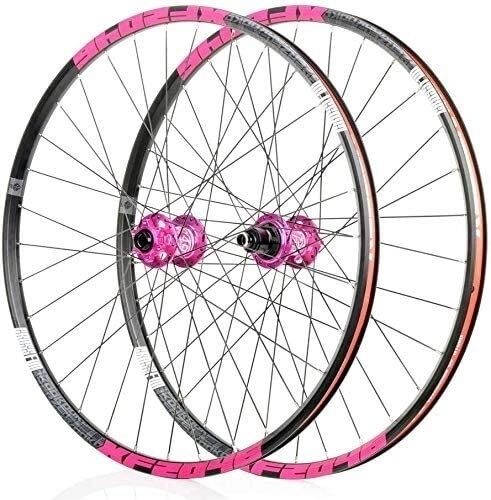 Mountain Bike Wheel : Wheel Mountain Bike Mountain bike wheels, bike wheelset 26 / 29 / 27.5 inches front rear wheelset double-walled rim quick release disc brake 32 holes 4 Palin 8-11 speed ( Color : Pink , Size : 27.5in )