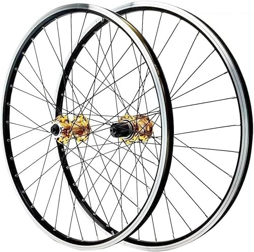 Mountain Bike Wheel : Wheel Set 26 / 27.5 / 29 "V Disc Brake Wheel Set Quick Release Bicycle Wheels Mountain Bike Rims 32H Wheels (Color : Gold, Size : 26inch)