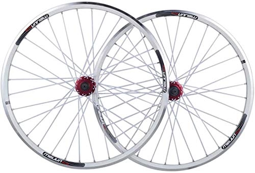 Mountain Bike Wheel : Wheels Bike Wheelset, 26 inch Mountain Bike Wheel(front + rear) double-walled aluminum Brake Wheel Set Quick Release Palin Bearing 7, 8, 9, 10 Speed (Color:White)