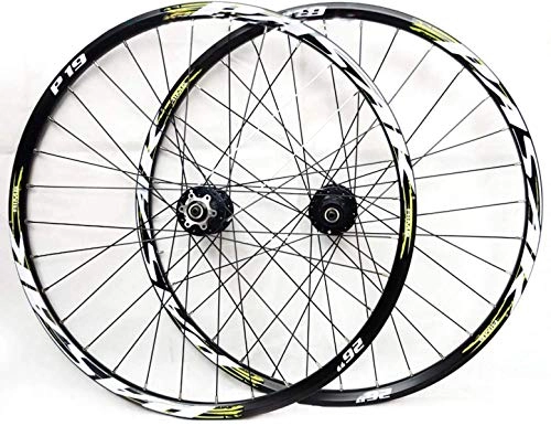 Mountain Bike Wheel : Wheels Mountain Bike Wheelset, 26 / 27.5 / 29 Inch Bicycle Wheel Double Walled Aluminum Alloy MTB Rim Fast Release Disc Brake 32H 7-11 Speed Cassette, Front and Rear Wheels ( Color : Green , Size : 27.5 )