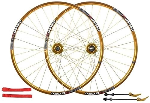 Mountain Bike Wheel : Wheels Mountain Bike Wheelset Bicycle Wheelset 26 Inch, Double Walled Aluminum Alloy Bicycle Wheels Disc Brake Mountain Bike Wheelset Quick Release American Valve 7 / 8 / 9 / 10 Speed ( Color : Gold )