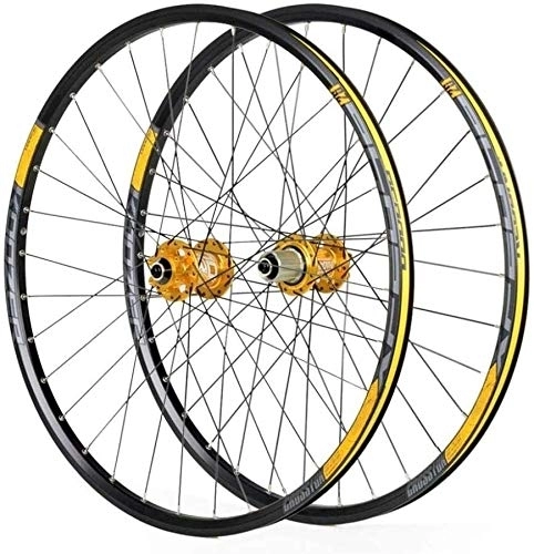 Mountain Bike Wheel : Wheels Mountain Bike Wheelset Double Wall Bike Wheelset For 26 27.5 29 Inch MTB Rim Disc Brake Quick Release Mountain Bike Wheels 24H 8 9 10 11 Speed (Color : Gold, Size : 27.5inch)