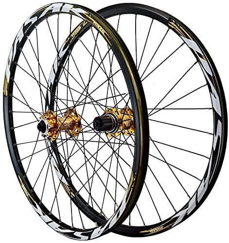 Mountain Bike Wheel : Wheelset 24" Mountain Bike Wheelset, Disc Brake Quick Release BMX MTB Rim Folding Bicycle Wheels 32H for 7 / 8 / 9 / 10 / 11 / 12 Speed Cassette road Wheel (Color : Gold, Size : 24'')