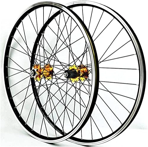 Mountain Bike Wheel : Wheelset 26 / 27.5 / 29" Bicycle Wheels, Double Wall MTB Rim Mountain Cycling Quick Release Disc / V Brake 32 Hole Disc 7 8 9 10 11Speed road Wheel (Color : Gold Hub, Size : 29inch)