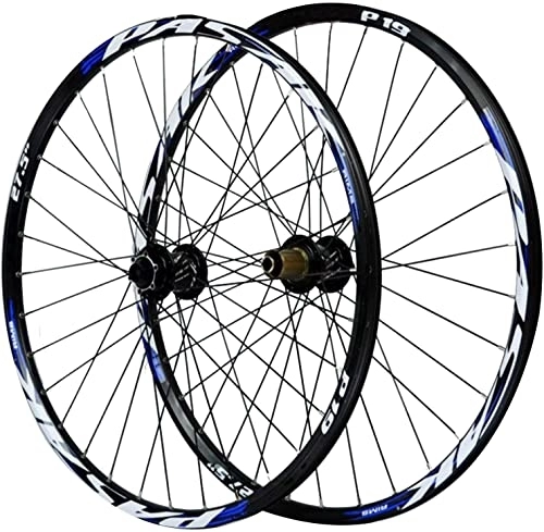 Mountain Bike Wheel : Wheelset 26 / 27.5 / 29'' Cycling Wheelsets, Aluminum Alloy Double Wall MTB Rim Disc Brakes 12 / 15MM Barrel Shaft Rear Front and Rear Wheels road Wheel (Color : Blue, Size : 27.5in / 20mmaxis)
