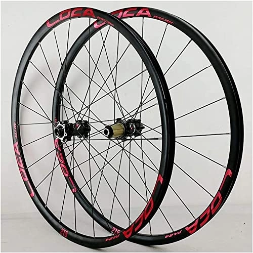Mountain Bike Wheel : Wheelset 26 / 27.5 / 29 Inch Mountain Bike Wheelset, 24 Holes Disc Brake Bicycle Wheel Alloy Rim MTB 8-12 Speed with Straight Pull Hub road Wheel (Color : Red, Size : 29inch)