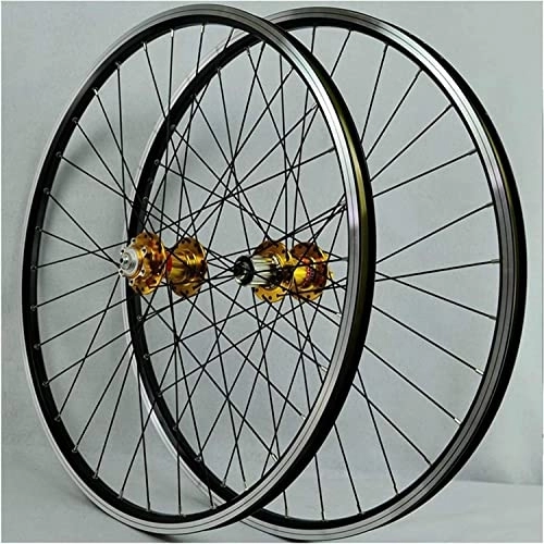 Mountain Bike Wheel : Wheelset 26 / 27.5 / 29" Mountain Bike Wheels, Double Wall Aluminum Alloy Disc / V-Brake QR Cycling Rim Front 2 Rear 4 Palin 7 8 9 10 11 Speed road Wheel (Color : Gold, Size : 27.5inch)