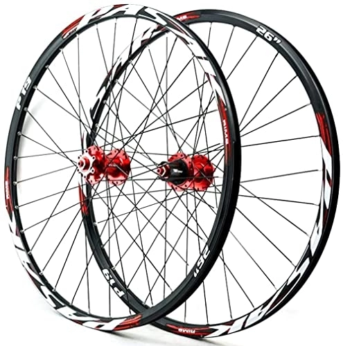Mountain Bike Wheel : Wheelset 26" 27.5" 29" MTB Bike Disc Brake Wheelset, Quick Release Wheels 32 Holes Hub for 7 / 8 / 9 / 10 / 11 / 12 Speed Cassette Front Rear Wheel road Wheel (Color : Red a, Size : 27.5inch)