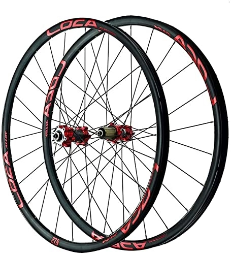 Mountain Bike Wheel : Wheelset 26 27.5 29" MTB Bike Wheelset, Front Rear Bicycle Rims Set Quick Release Hub Disc Brake Wheels for 8 9 10 11 12 Speeds road Wheel (Color : Red Hub Red Label, Size : 27.5inch)
