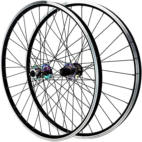 Mountain Bike Wheel : Wheelset 26" 27.5" 29" MTB Wheelset, Quick Release Disc / V Brake 32H Double Wall Aluminum Alloy Rim 7 8 9 10 11 12 Speed Cassette Bike Wheels road Wheel (Color : Colorful, Size : 26inch)