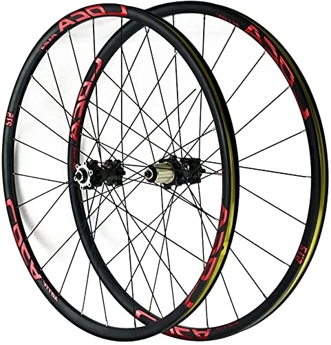 Mountain Bike Wheel : Wheelset 26 / 27.5 / 29In Bicycle Mountain Wheels, Quick Release Light-Alloy Bike Rim Disc Brake 24 Holes Front+Rear Wheelset 8 9 10 11 12 Speed road Wheel (Color : Red, Size : 27.5")