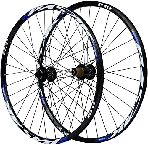 Mountain Bike Wheel : Wheelset 26 / 27.5 / 29in Bicycle Wheelset, 15 / 12MM Barrel Shaft Disc Brake Double Wall Mountain Bike Bicycle Wheel Set 7 / 8 / 9 / 10 / 11 Speed road Wheel (Color : Blue, Size : 27.5in / 20mmaxis)