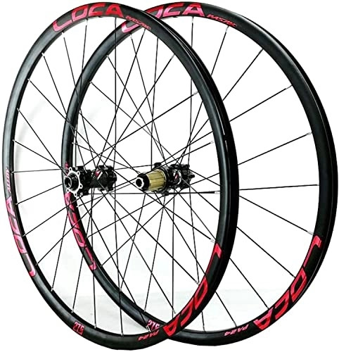 Mountain Bike Wheel : Wheelset 26 / 27.5 / 29in Bicycle Wheelset, 24H Straight Pull MTB Front & Rear Wheel Disc Brake Thru axle 8 / 9 / 10 / 11 / 12 Speed Flywheel Hybrid road Wheel (Color : Red, Size : 26")