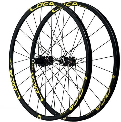 Mountain Bike Wheel : Wheelset 26 / 27.5 / 29IN Bicycle Wheelset, 700C Mountain Cycling Wheel Disc Brake 24 Holes Aluminum Alloy Quick Release Small Spline 12 Speed road Wheel (Color : Yellow, Size : 26INCH)