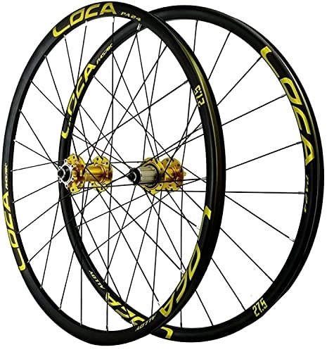 Mountain Bike Wheel : Wheelset 26 / 27.5 / 29in Bicycle Wheelset, Mountain Bike First 2 / Last 4 Bearings Disc Brake 7 / 8 / 9 / 10 / 11 / 12 Speed Quick Release Cycling Wheels road Wheel (Color : Yellow, Size : 27.5inch)