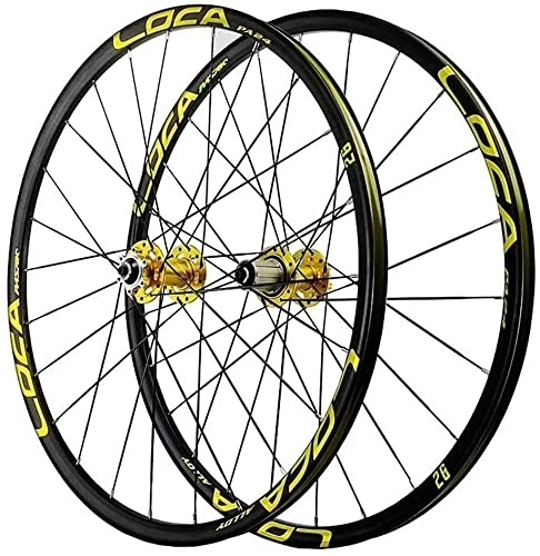 Mountain Bike Wheel : Wheelset 26 / 27.5 / 29In Bike Wheel Set, Fixed Gear(Front Rear) Double Walled Aluminum Alloy MTB Rim Fast Release Disc Brake 7-12 Speed road Wheel (Color : Gold, Size : 27.5inch)