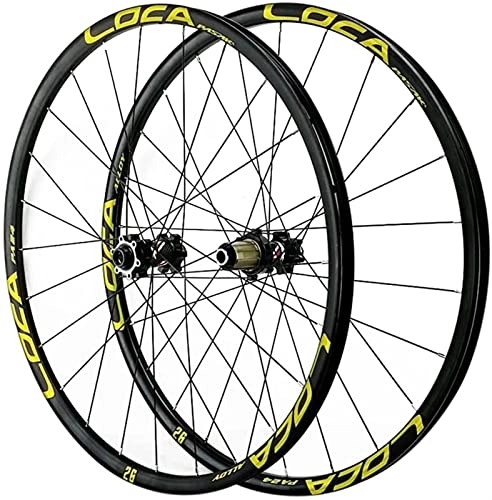 Mountain Bike Wheel : Wheelset 26 / 27.5 / 29in Mountain Bike Wheelset, Light-Alloy MTB Rim Disc Brake Front Rear Wheel Thru Axle 24H 8 / 9 / 10 / 11 / 12 Speed Flywheel road Wheel (Color : Gold, Size : 29")