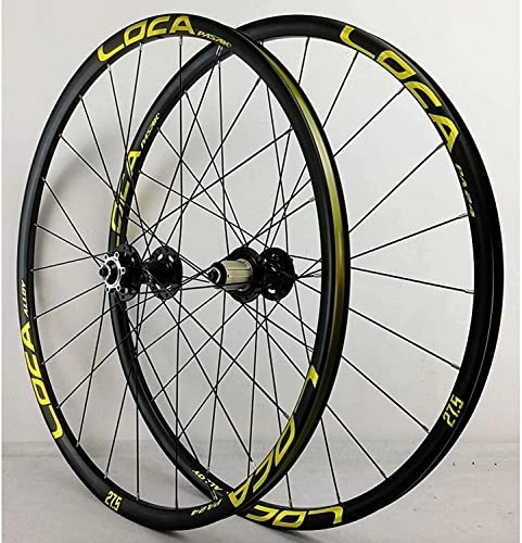 Mountain Bike Wheel : Wheelset 26 / 27.5 / 29In MTB Bicycle Wheelset, Disc Brake 6 Pawl Ultralight Double Layer Alloy Rim Quick Release 7-12 Speed 24 Holes road Wheel (Color : Black Hub Gold Label, Size : 26inch)
