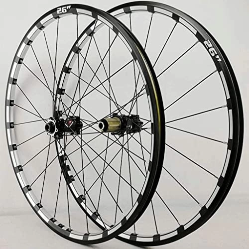 Mountain Bike Wheel : Wheelset 26 27.5 29In MTB Bike Wheelset, CNC Rims Thru Axle Bicycle Front & Rear Wheel Disc Brake Sealed Bearing Hub 24 Hole 7-11 Speed road Wheel (Color : Black Hub, Size : 26inch)