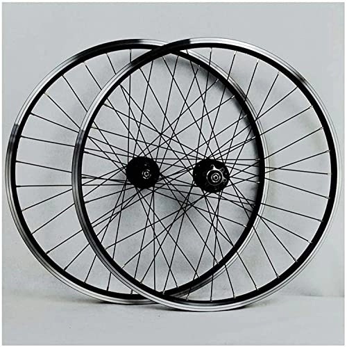 Mountain Bike Wheel : Wheelset 26 / 27.5 / 29In MTB Bike Wheelset, Front Rear Bike Wheel Double Wall Aluminum Alloy Disc / V-Brake Cyclin 32 Hole Rim 7 / 8 / 9 / 10 Cassette road Wheel (Color : Black, Size : 27.5inch)