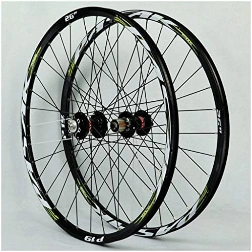 Mountain Bike Wheel : Wheelset 26 27.5 / 29Inch Mountain Bike Wheel, Double Layer Alloy Rim Disc Brake Bicycle Wheelset MTB 32H 7-11speed Hubs Sealed Bearing QR road Wheel (Color : Green, Size : 27.5inch)