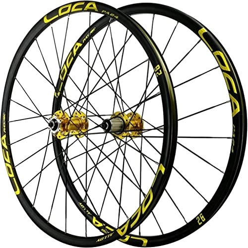 Mountain Bike Wheel : Wheelset 26 / 27.5'' Bike Wheels, Mountain Bike Quick Release Wheel Set 24 Holes Aluminum Alloy Disc Brake Wheel 11 / 12 Speed road Wheel (Color : Yellow, Size : 27.5inch)