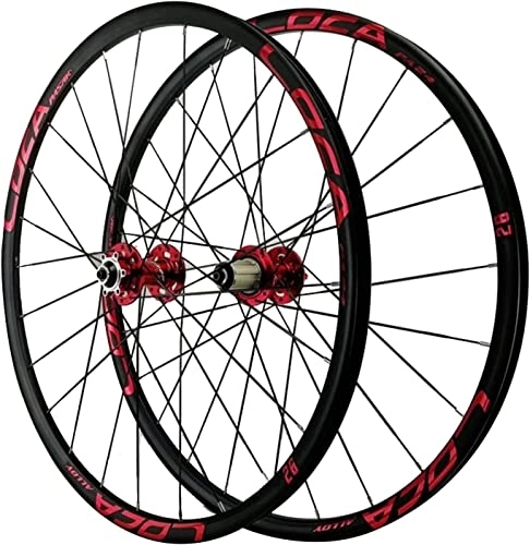 Mountain Bike Wheel : Wheelset 26 / 27.5'' Cycling Wheels, 24 Holes Disc Brake Wheel Flat Spokes Mountain Bike Quick Release Wheel Set Aluminum Alloy Rim road Wheel (Color : Red, Size : 26inch)