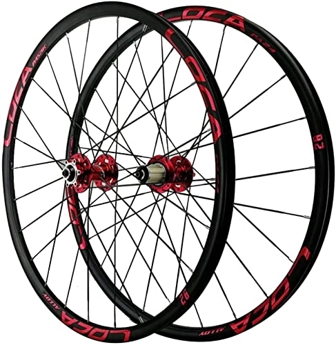 Mountain Bike Wheel : Wheelset 26 / 27.5" Cycling Wheels, Mountain Bike Quick Release Wheels 4 Bearing Disc Brake 24-Hole Flat Bar Aluminum alloy ultra-light rim road Wheel (Color : Red, Size : 26inch)