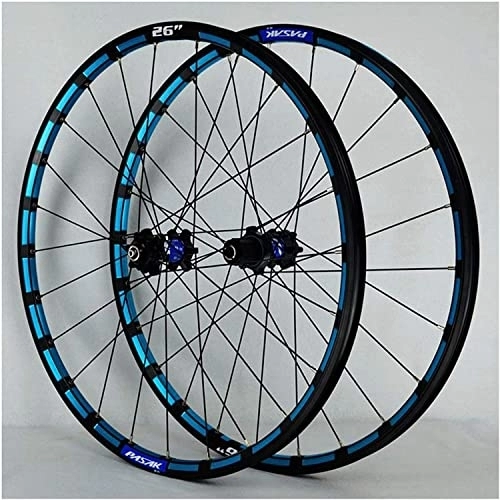 Mountain Bike Wheel : Wheelset 26" / 27.5" Inch Mountain Bike Wheelset, 24 Holes Bicycle Disc Brake Palin Bearing Quick Release with Straight Pull Hub 7-12 Speed road Wheel (Color : Black blue hub, Size : 27.5inch)