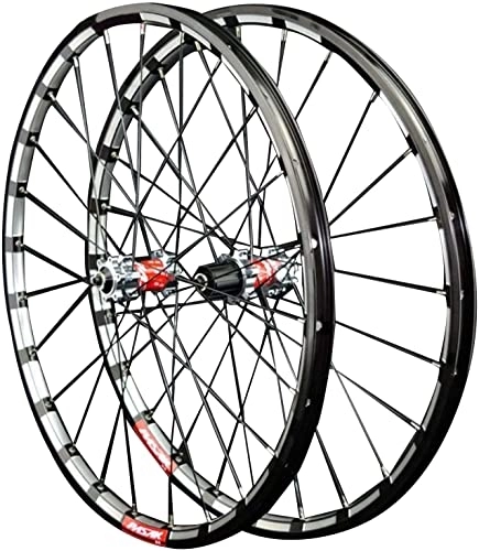 Mountain Bike Wheel : Wheelset 26 / 27.5in Mountain Bike Wheelset, Double Wall 24 Holes Quick Release MTB Bike Rim Disc Brake Front and Rear Wheel Bicycle road Wheel (Color : Red, Size : 27.5inch)