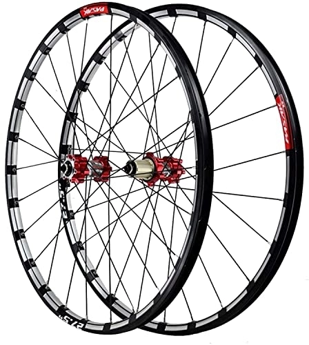 Mountain Bike Wheel : Wheelset 26 / 27.5inches Bike Wheelset, Aluminum Alloy Hub 24 Holes Quick Release 7 / 8 / 9 / 10 / 11 / 12 Speed Card Flying Mountain Bike Cycle Wheel road Wheel (Color : Red, Size : 26inch)