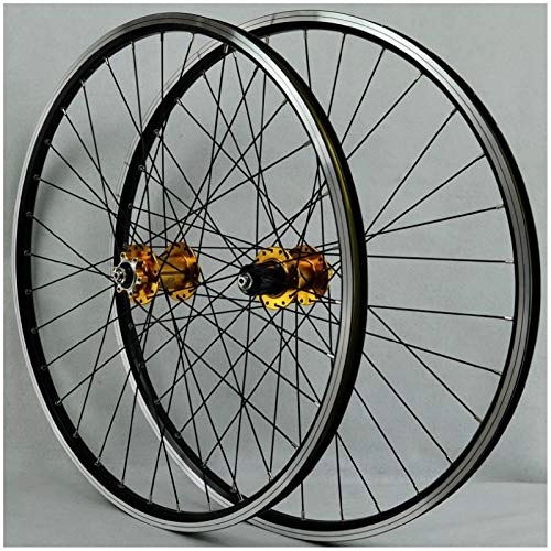 Mountain Bike Wheel : Wheelset 26 Inch, Double Wall Aluminum Alloy V Brake / disc Brake Bicycle Wheel Rim Hybrid / Mountain for 7 / 8 / 9 / 10 / 11 Speed Rim (Gold 26 inch)