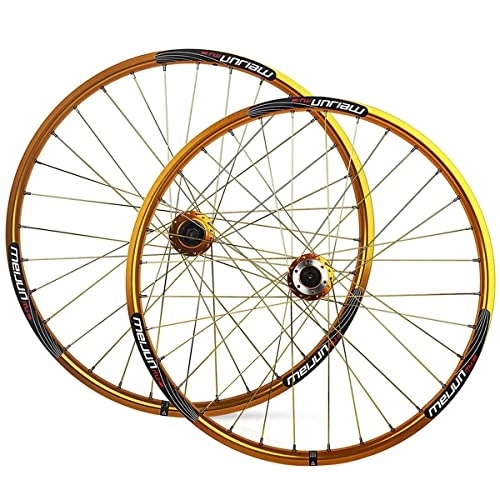 Mountain Bike Wheel : Wheelset 26 Inch Mountain Bike Aluminum Alloy Double Layer Disc Brake Rim 32 Spokes Ball Bearing 7-9 Speed Flywheel (Color : Yellow)