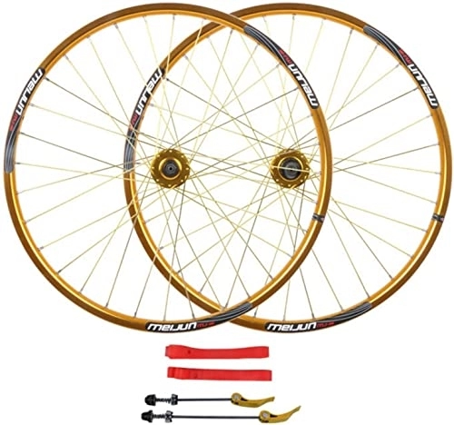Mountain Bike Wheel : Wheelset 26'' Mountain Bike Wheels, Aluminum Alloy Wheels 32 Holes Double Wall Disc Brake Rim Quick Release Support 261.35-2.35 Tires road Wheel (Color : Yellow, Size : 26inch)