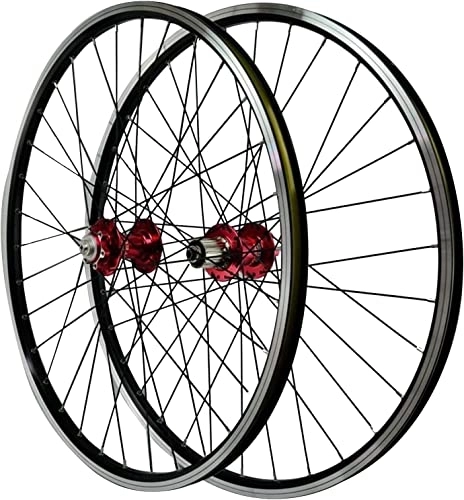 Mountain Bike Wheel : Wheelset 26'' Mountain Bike Wheels, Double Wall Aluminum Alloy Rim Front 2 Rear 4 Bearing Hub Disc V Brake Bike Wheelset road Wheel (Color : Red)