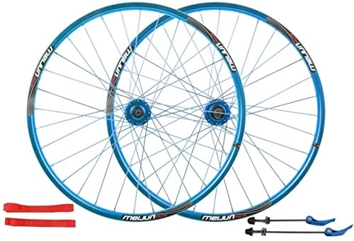 Mountain Bike Wheel : Wheelset 26 Mountain Bike Wheelset, Double Layer Alloy Rim Disc Brake Front and Rear 32 Hole 7 8 9 10 Speed Quick Release Bicycle Wheel road Wheel (Color : Blue, Size : 26inch)