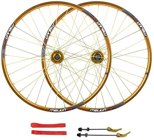Mountain Bike Wheel : Wheelset 26" MTB Bike Wheel Set, 32 Holes Rims Double Wall Quick Release Disc Brake Compatible 7-8-9-10 Speed Bearing Hub road Wheel (Color : Gold, Size : 26inch)